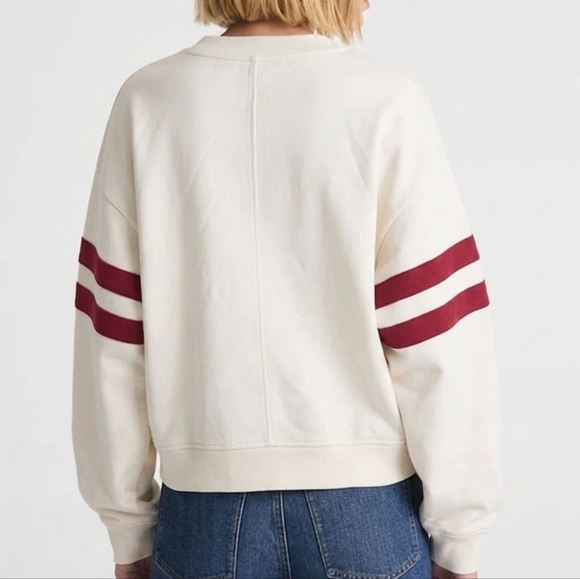 Madewell Relaxed Varsity Sweatshirt XXL Vintage Ivory Red Stripe Retro Preppy - Picture 2 of 9